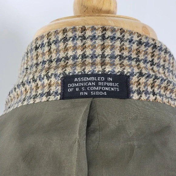 VTG Town‎ Craft Men's Tweed Sport Coat Two Button Multi Color Houndstooth 46L